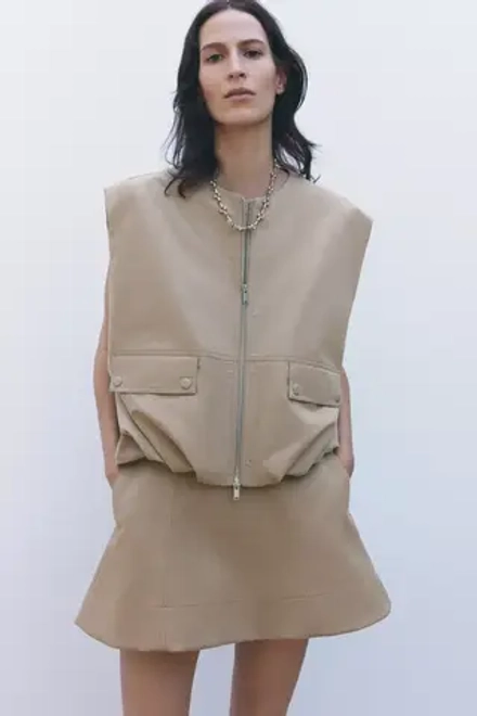 ZARA ЖИЛЕТ ОВЕРСАЙЗ — ZW COLLECTION, БЕЖЕВЫЙ