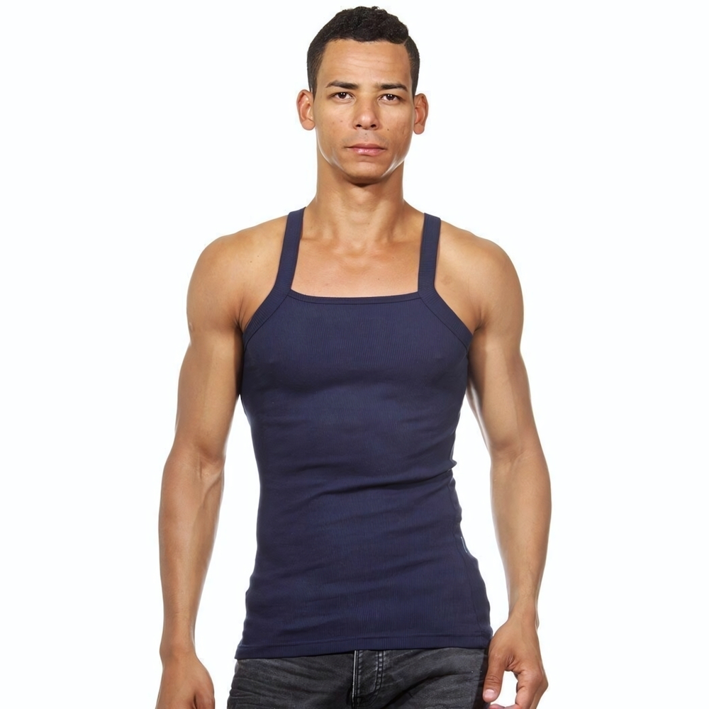 Темно-синяя мужская майка с квадратным вырезом горловины (Размер: XL) (Цвет: темно-синий)