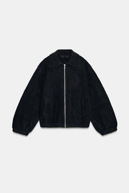 ZARA ТРИКОТАЖНЫЙ БОМБЕР НА МОЛНИИ, ЧЕРНЫЙ