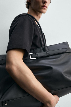 ZARA СУМКА-ШОПЕР С РЕМНЕМ, ЧЕРНЫЙ