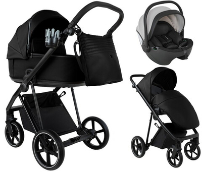 Детская коляска Roan Sol Vintage Leather 2.0 3 в 1 с автокреслом Pituso Baesa Pro Black,Beige Canopy SL/10/L Black/Black/руч.Черный