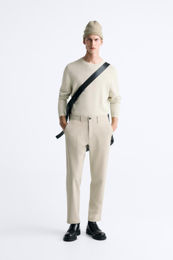 ZARA БРЮКИ КОМФОРТНОЙ ПОСАДКИ ИЗ РЕЛЬЕФНОЙ ТКАНИ, БЕЖЕВЫЙ