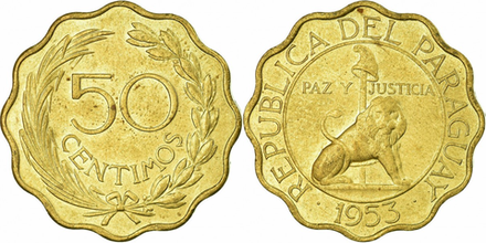 Парагвай 50 сентимо, 1953 Лев XF
