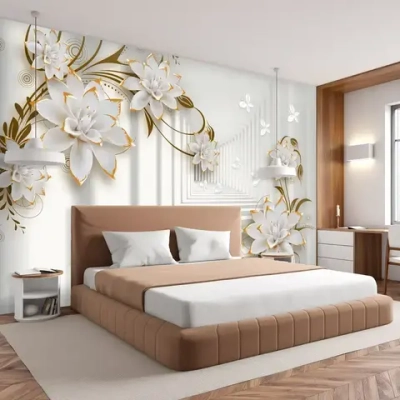 Фотообои на стену "Объемный проход украшенный авантажными цветами" 300х270см / виниловые на флизелиновой основе