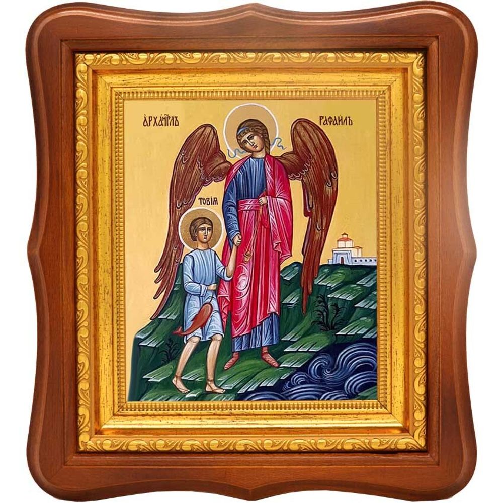 Архангел Рафаил сопровождает Товию. Икона на холсте.