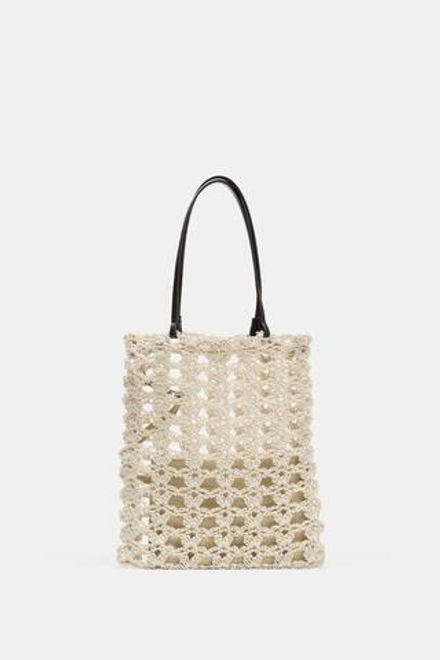 ZARA ВЯЗАНАЯ МИНИ-СУМКА-ШОПЕР, СВЕТЛО-БЕЖЕВЫЙ