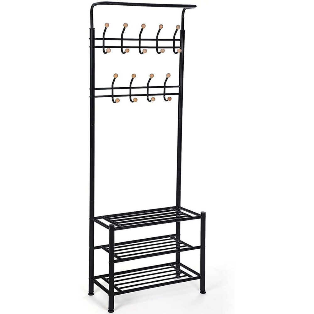 Вешалка напольная 68х35х185 см, Songmics, мет-л, полка для обуви, 40 кг, Лофт, HSR04B, чер