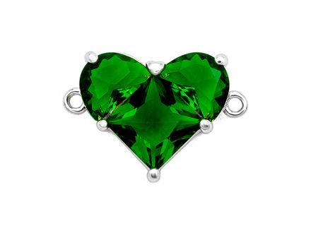 Коннектор-подвеска "Сердце" 12,5мм, с зелеными кристаллами