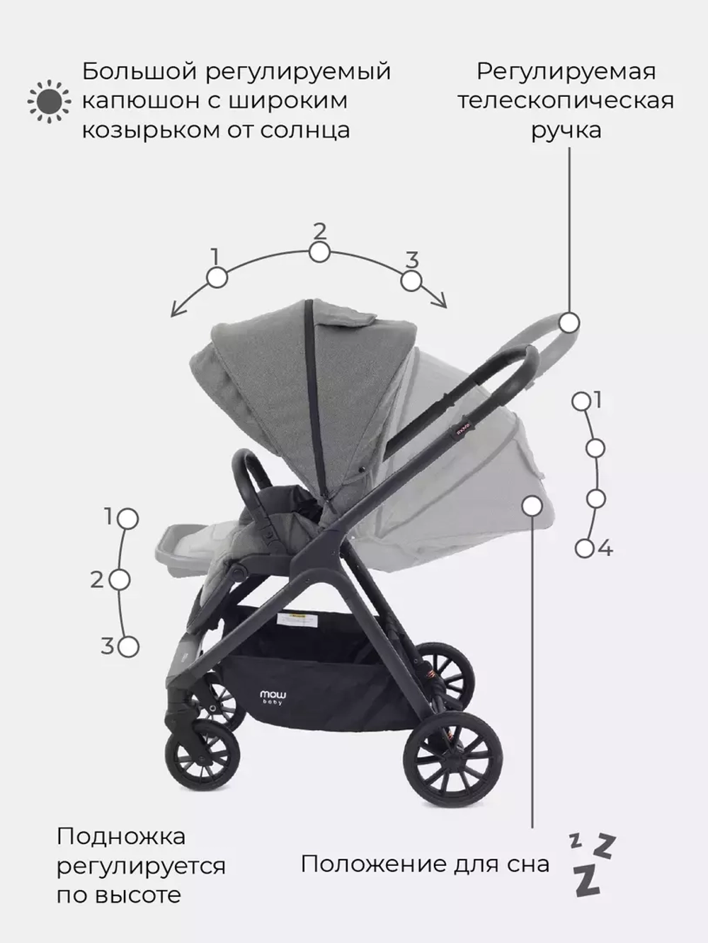 Коляска детская MOWBaby "MOVE" MB402 2в1 Grey (2023)