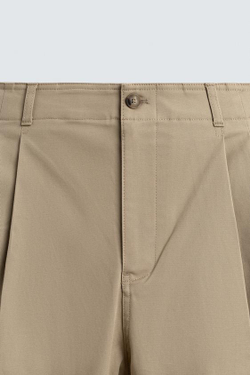 ZARA БРЮКИ WIDE FIT СО СКЛАДКАМИ, БЕЖЕВЫЙ