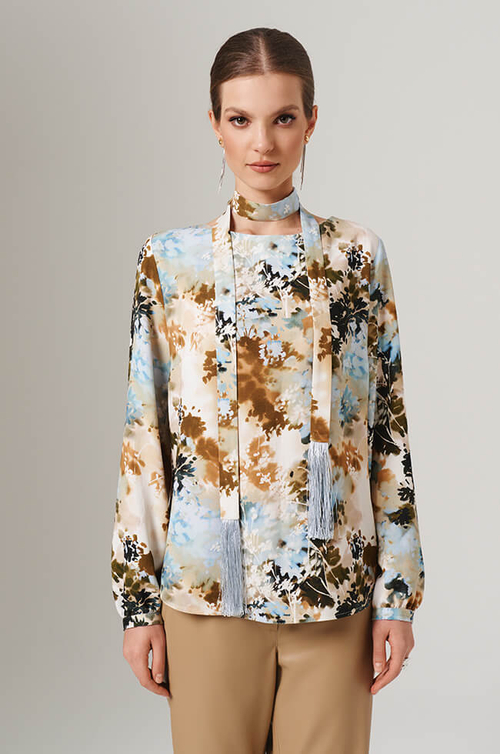 23152 Блузка женская (бежево-голубой принт)
