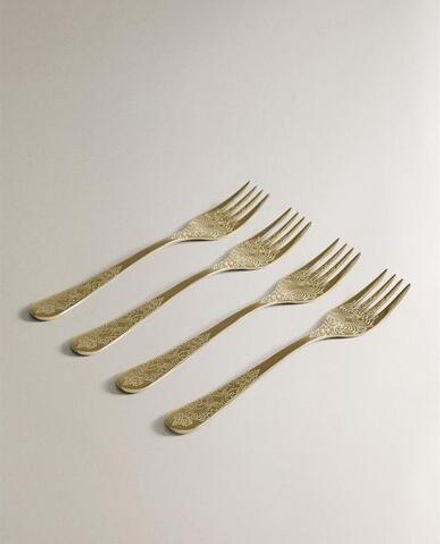 ZARA HOME НАБОР ДЕСЕРТНЫХ ВИЛОК С ГРАВИРОВКОЙ (4 ШТ.), ЗОЛОТИСТЫЙ