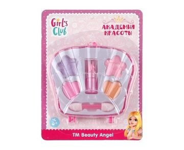 Набор косметики для девочки "Girl's Club" в наборе: тени - 3 цвета: розовый, фиолетовый, оранжевый; губная помада - 1 цвет: розовый.
