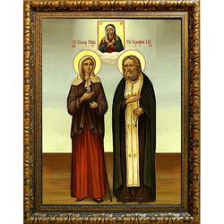 Ксения Петербургская и Серафим Саровский. Икона на холсте.