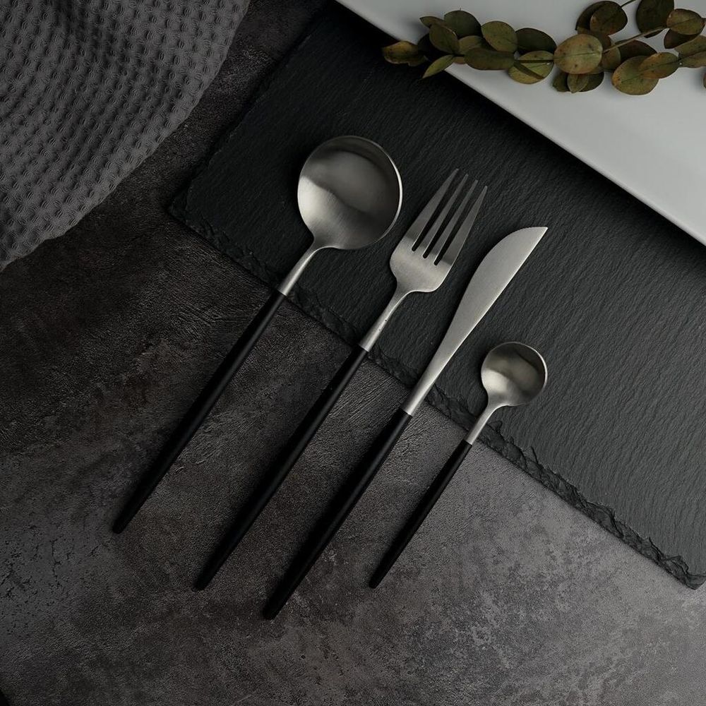 Нож столовый 22 см матовый серый цвет черная ручка PVD   [12]