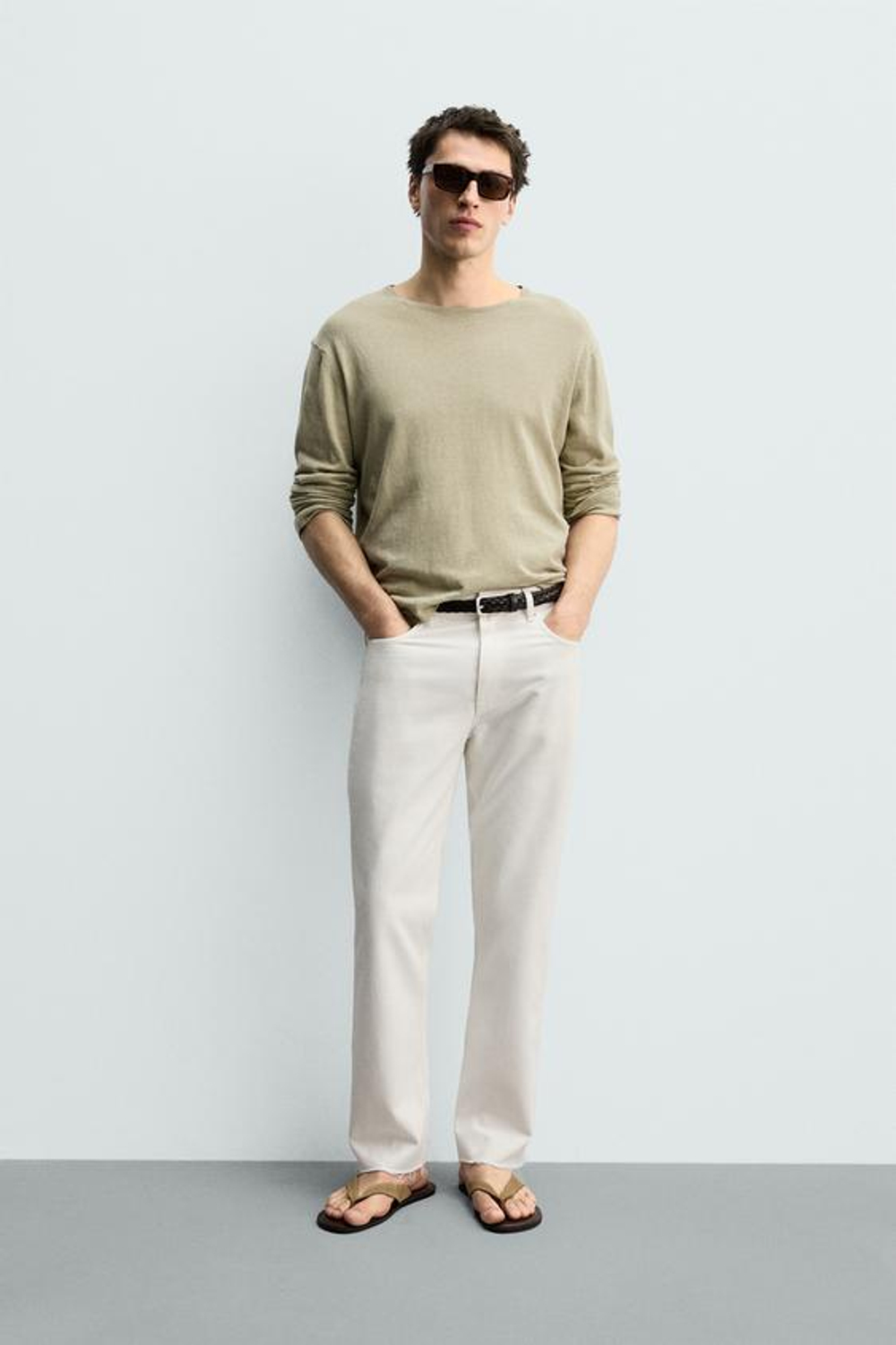 ZARA ДЖИНСЫ STRAIGHT FIT С НЕОБРАБОТАННЫМ КРАЕМ, БЕЛЫЙ