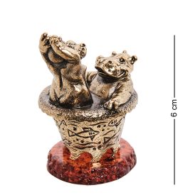 Народные промыслы AM-3271 Шкатулка «Бегемоты Джакузи» (латунь, янтарь)