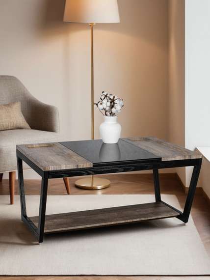 Стол журнальный BeautyStyle 33 дуб крымский состаренный/венге/стекло черное