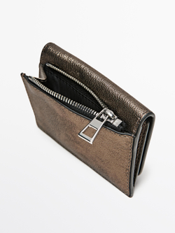 Massimo Dutti Кошелек из кожи наппа, серебряный