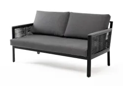 "Сан Ремо" диван 2-местный плетеный из роупа, каркас алюминий темно-серый, роуп серый, ткань серая