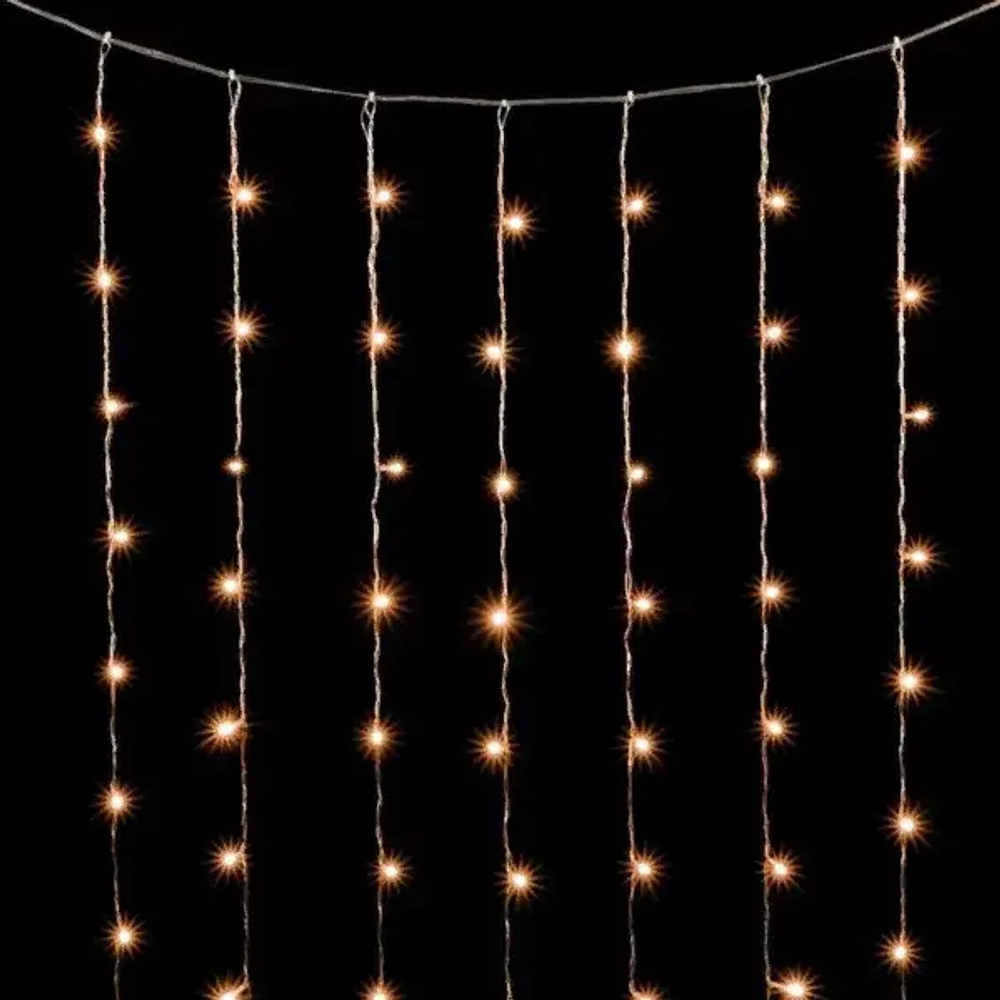 Светодиодный занавес 2*3 м., 600 теплых белых LED ламп, облегченный, прозрачный провод ПВХ, LTC (PCL600NOT-10-2WW)