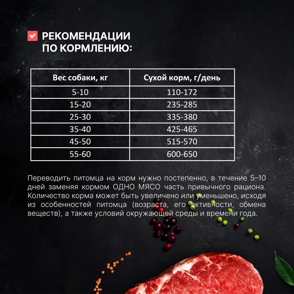 ОДНО МЯСО Сухой корм для взрослых собак всех пород с говядиной, 2 кг