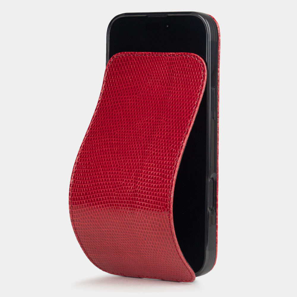 Чехол для iPhone 16 Pro кожаный, ящерица красного цвета