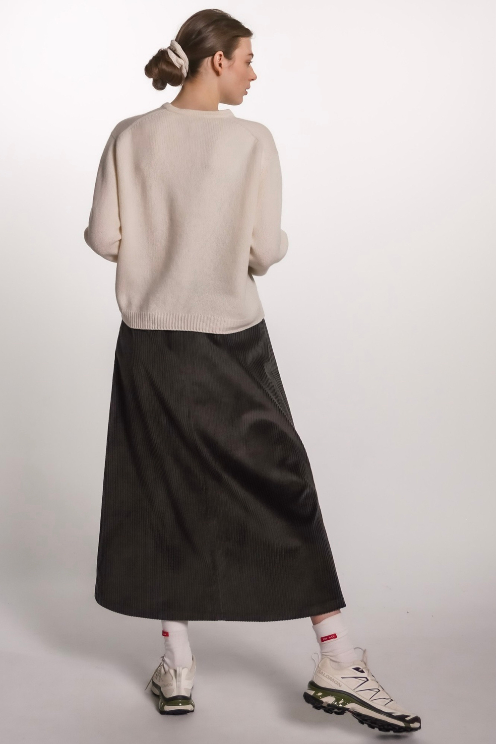 Юбка-трапеция из вельвета, графит