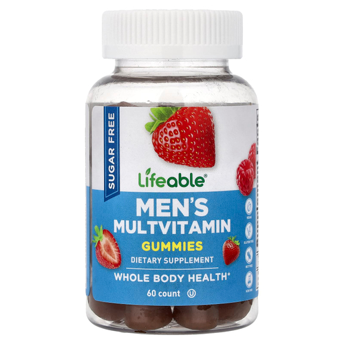 Lifeable, жевательные мультивитамины для мужчин, без сахара, с ягодным вкусом, 60 жевательных таблеток