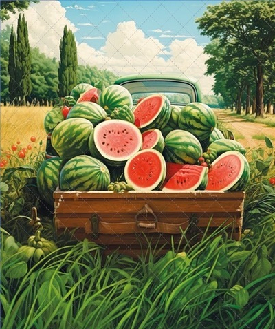 АРБУЗЫ в машине №1 - фон в фиксированном размере неопреновый составной (склейка) 200-240 см