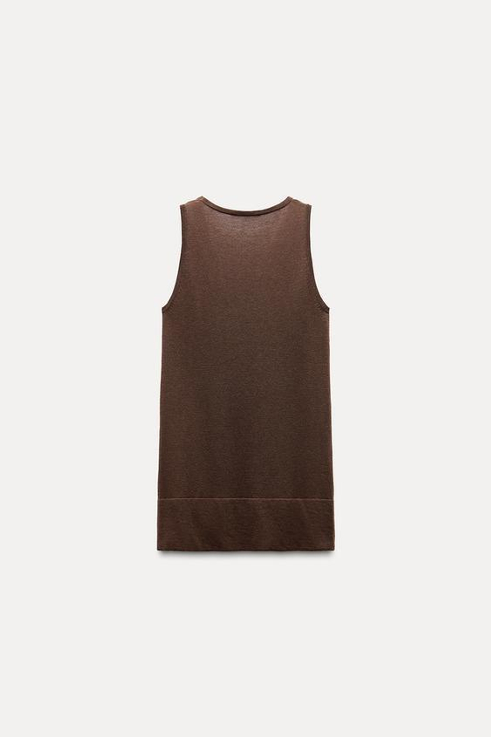 ZARA ОДНОТОННЫЙ ТРИКОТАЖНЫЙ ТОП БЕЗ РУКАВОВ, КОРИЧНЕВЫЙ