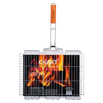 Решетка для гриля глубокая 42,5х32х7 см. из хромированной стали СКАУТ СК-0706 с деревянными ручками