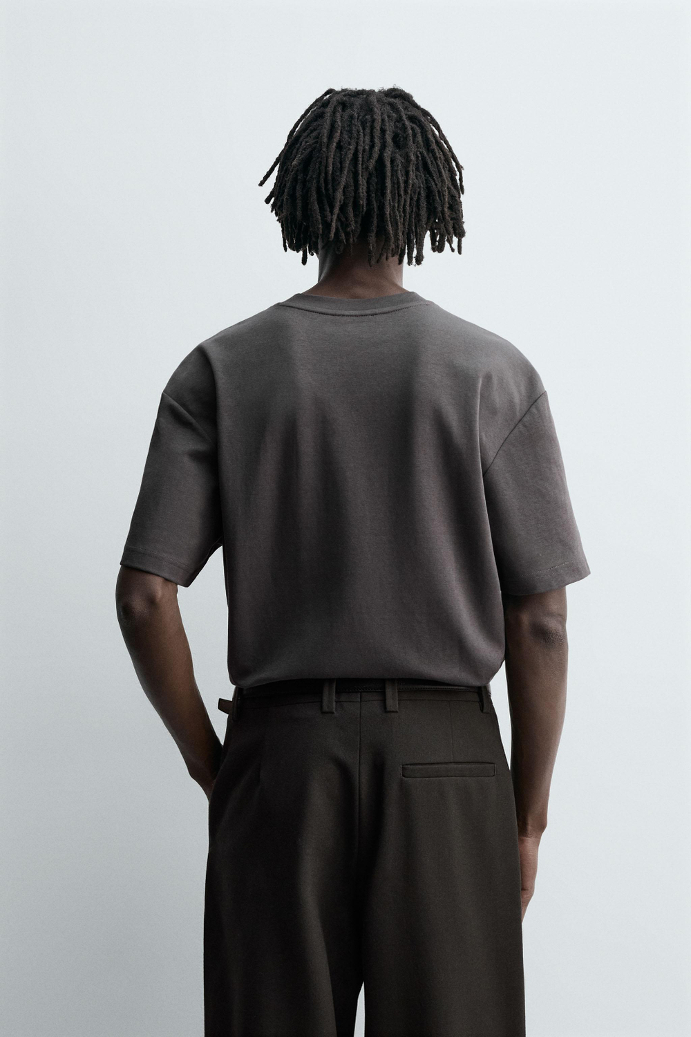 ZARA ФУТБОЛКА RELAXED FIT INTERLOCK, АНТРАЦИТОВЫЙ