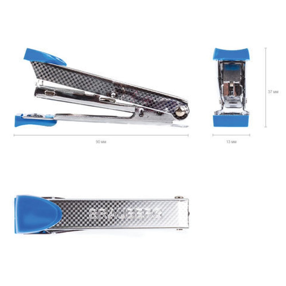 Степлер №10 металлический BRAUBERG "Classic-M", до 15 листов, с антистеплером, синий, 227627