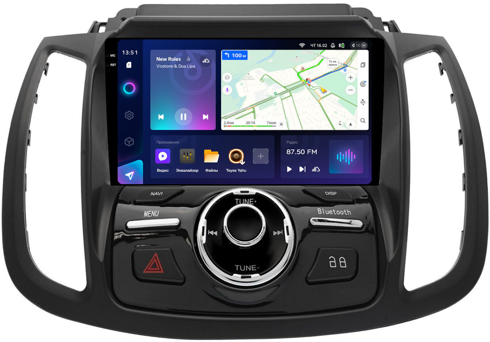 Магнитола для Ford Kuga 2 2017-2019 (SYNC 3, рамка с кнопками тип 2) - Teyes CC3-2K монитор 9.5" 2K QLED на Android 10, ТОП процессор, CarPlay, 4G SIM-слот