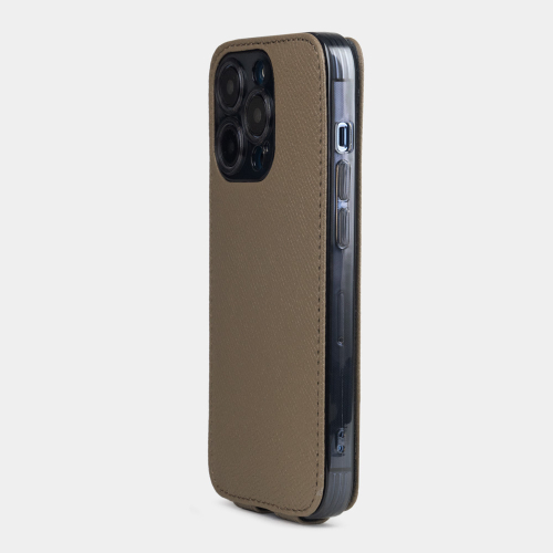 Чехол для iPhone 15 Pro Max из кожи сафьяно, бежевого цвета