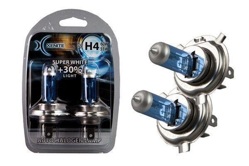 Лампа 12 В H4 60/55 Вт Р43 +30% Super White галогенная 2 шт. блистер Xenite