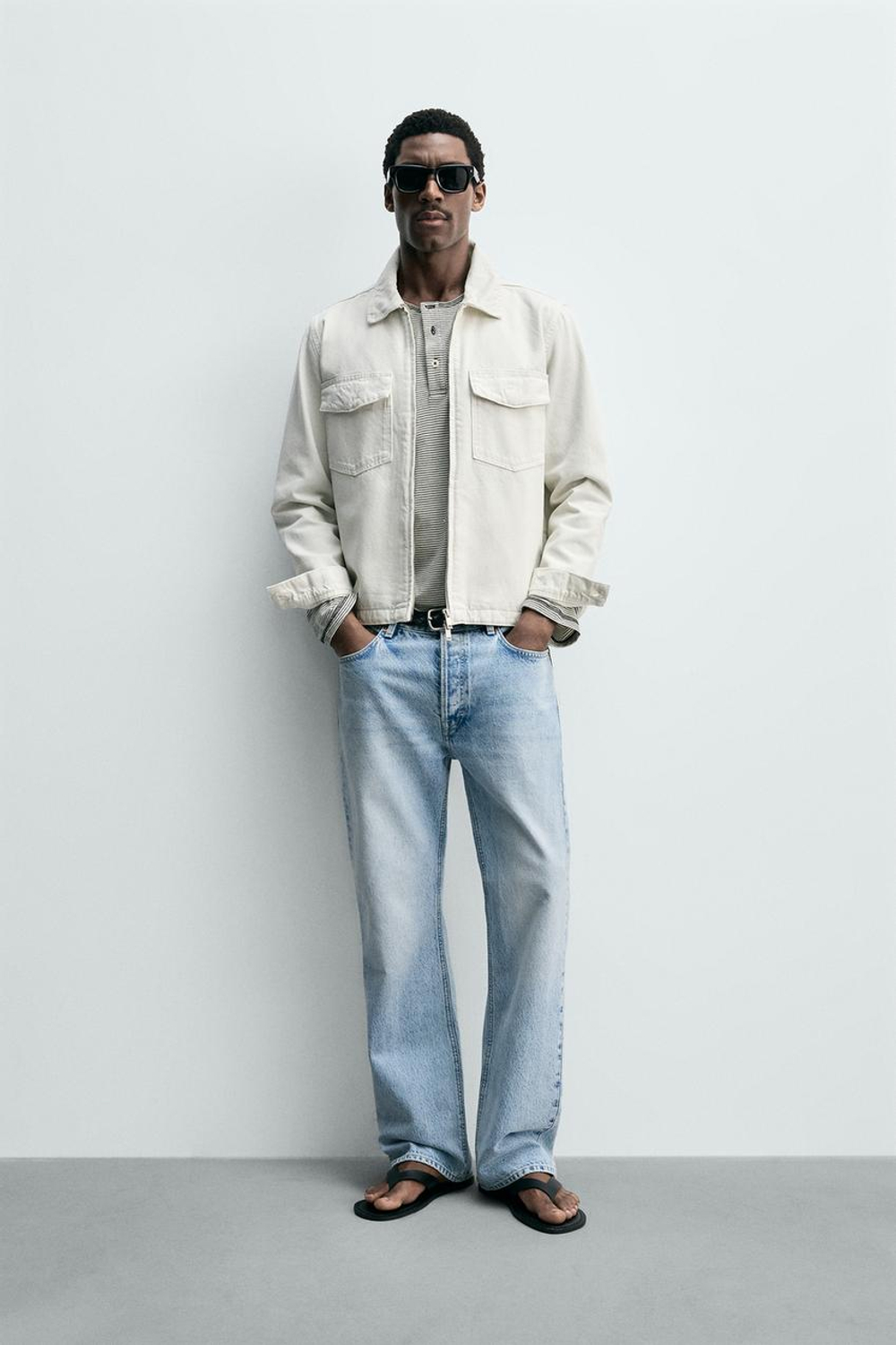 ZARA ДЖИНСОВАЯ КУРТКА-РУБАШКА НА МОЛНИИ, БЕЛЫЙ