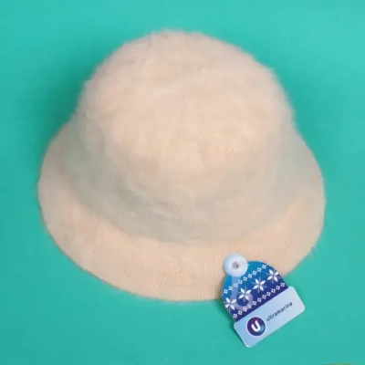 Панама женская из ангоры с кулиской «Molen Rusche», микс 2 цвета (беж, черн.), р. 58 (лейбл ультрамарин, подвес)