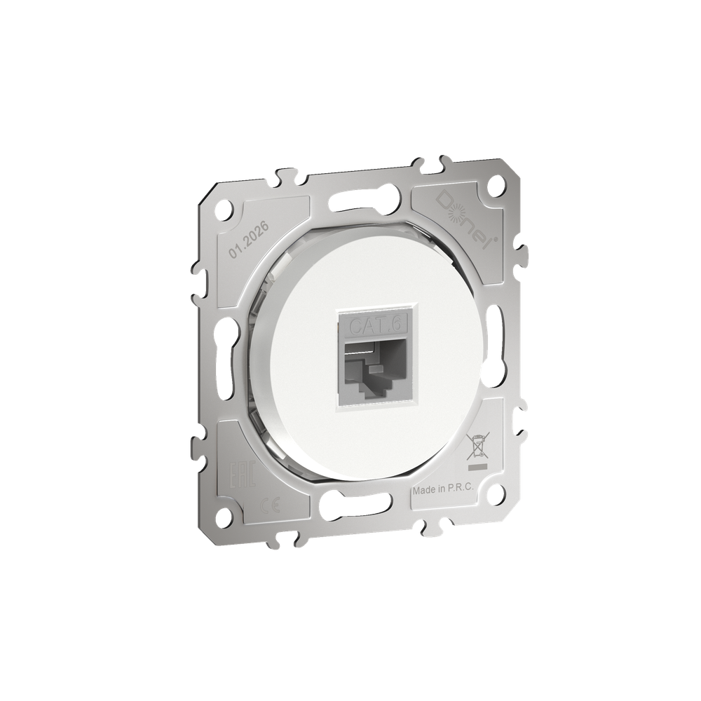 Розетка компьютерная RJ45 cat.6 на 1 порт,  цвет матовый белый,  серия D16,  Donel