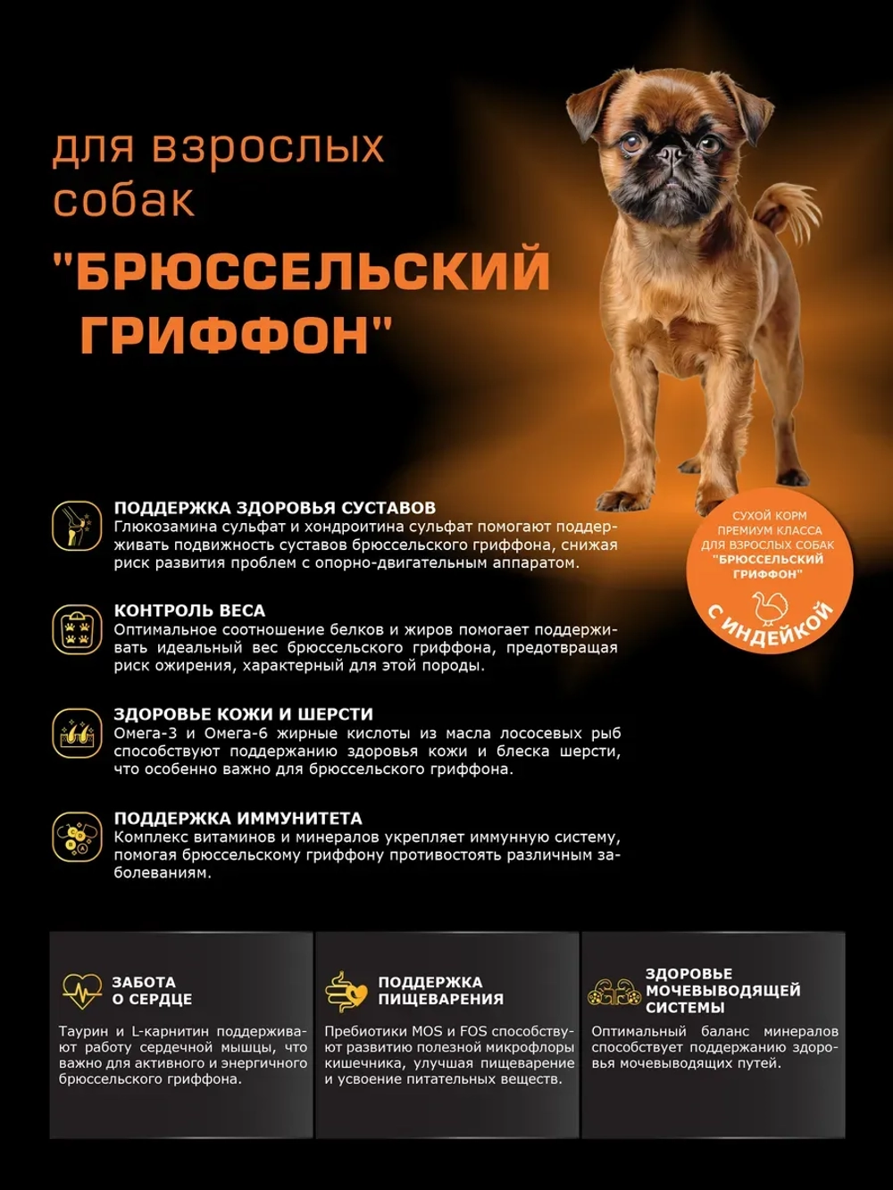 Корм сухой для собак Брюссельский гриффон, индейка 12 кг