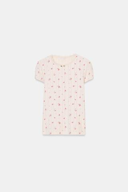 ZARA ФУТБОЛКА С ПЕРФОРАЦИЕЙ И ЦВЕТАМИ, ЭКРЮ