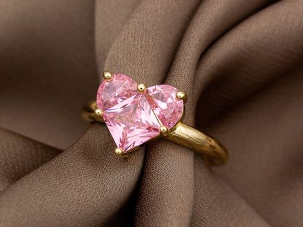 Кольцо Сердце с розовыми кристаллами small