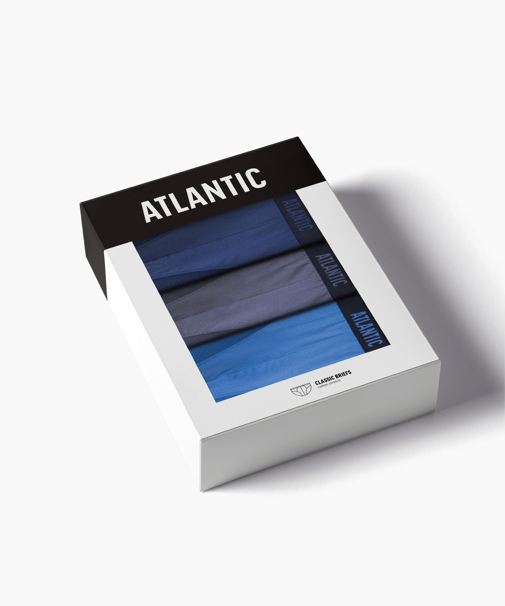 Мужские трусы слипы спорт Atlantic, набор 3 шт., хлопок, темно-голубые + светло-голубые + индиго, 3MP-094