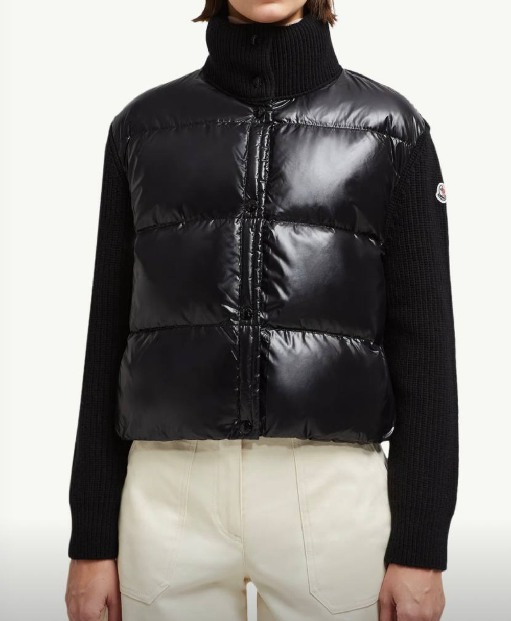 Утеплённый шерстяной жакет с пухом и лаковым нейлоном от Moncler