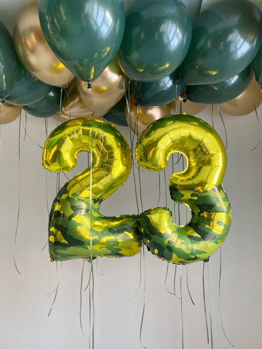 Воздушные гелиевые шарики с доставкой по Хабаровску цифры камуфляж №4781