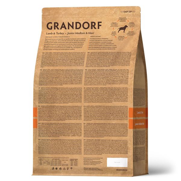 Уценка! Срок 22.08.26/ Сухой корм Grandorf DOG Lamb&Turkey JUNIOR для юниоров всех пород, ягнёнок с индейкой