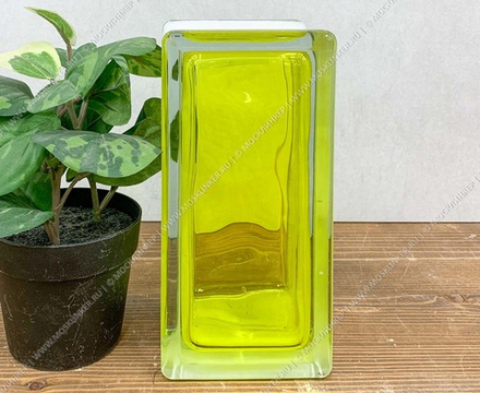 Стеклоблок Vitrablok Половинка Жёлтый Волна 19x9x8 - окрашенный внутри