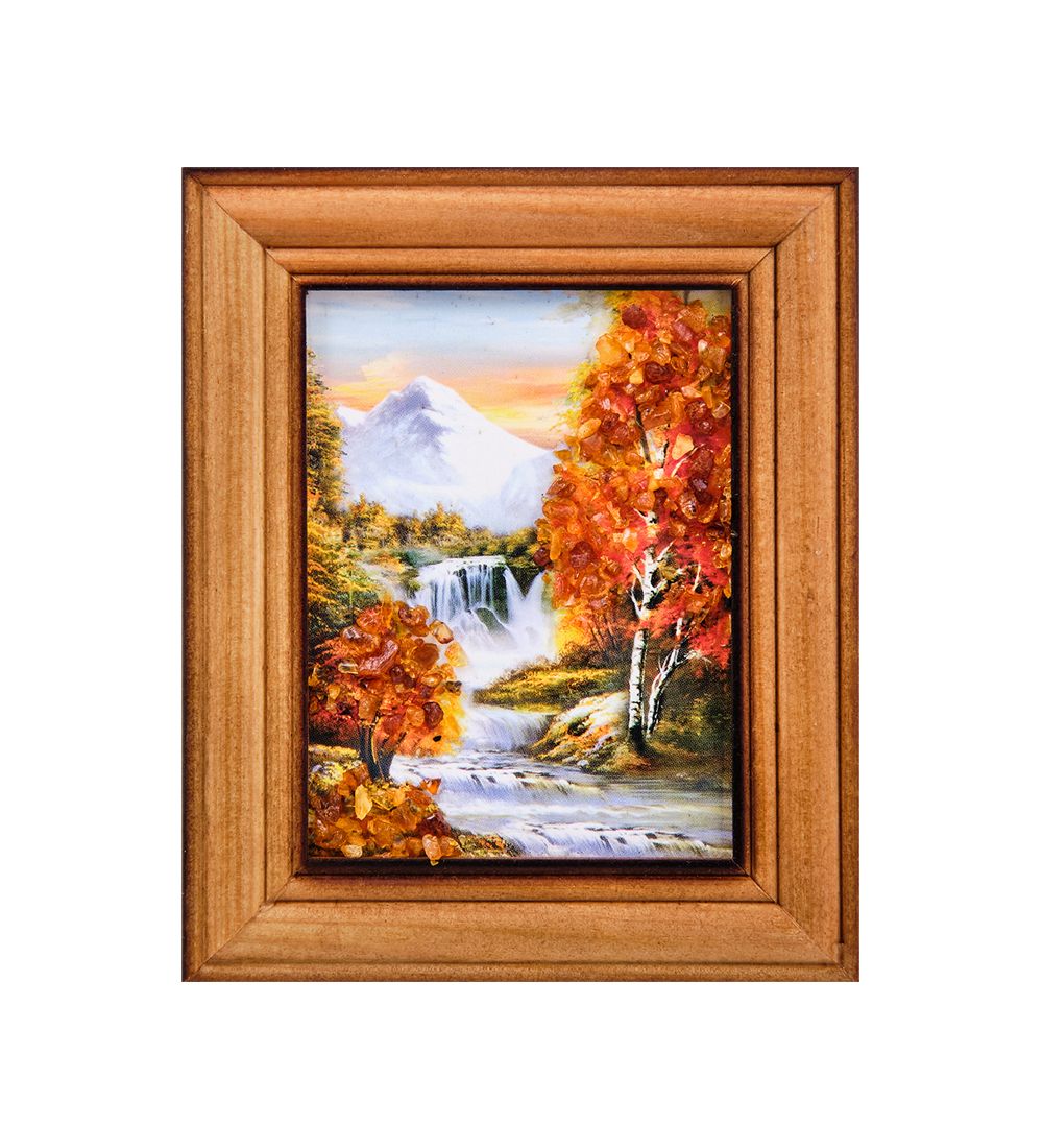 AMB-75/ 4 Картина «Водопад» (с янтарной крошкой) дер.краш.рамка 7х9