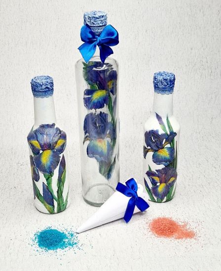 Песочная церемония, комплект 3 сосуда с крышками, воронка, песок (розовый и бирюзовый)